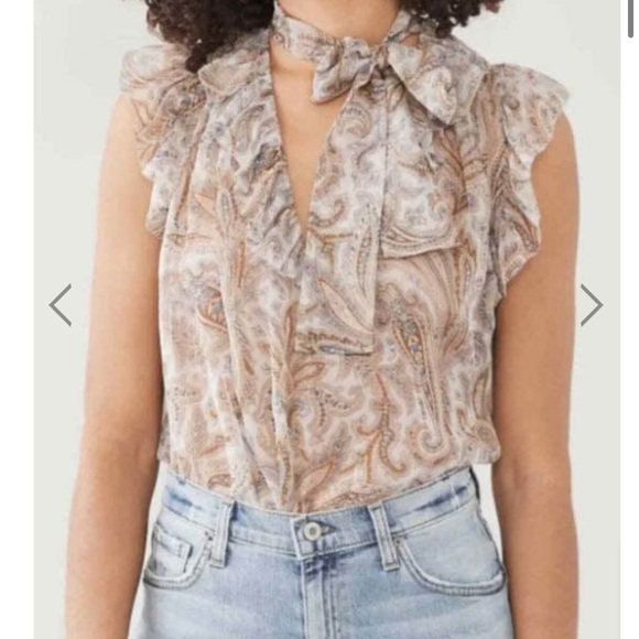 Zimmermann Paisley Tie-Neck Blouse in Cream and Tan